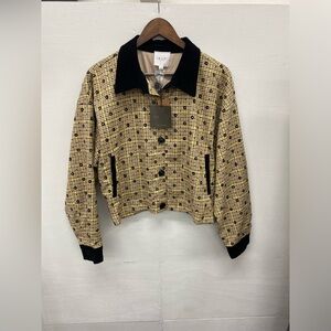 NWT Le Lis Yellow and Black Blazer with Geometric Design